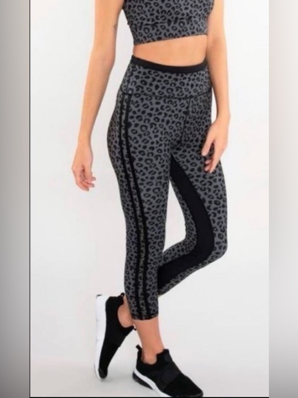 Allfenix Jagger Leopard Black/Gray Ankle Leggings Yoga Training Running Sz Small